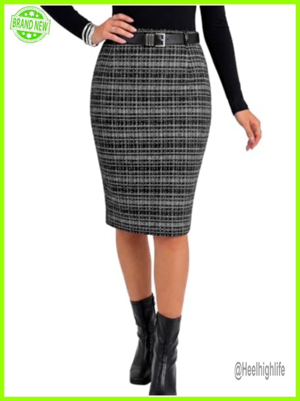 Plaid High Waist Mini Pencil Skirt Back Slit Wear to Work